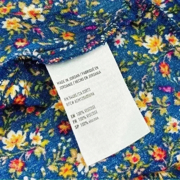 American Eagle Floral Peasant Boho V-Neck Button Down Tie Waist Crop Top Size S - Picture 12 of 15